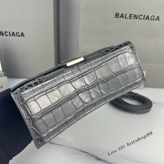 Balenciaga專櫃爆款碳灰鱷魚紋銀扣手提女包 巴黎世家原廠xs號Hourglass沙漏包 款號：8896 fyj1186